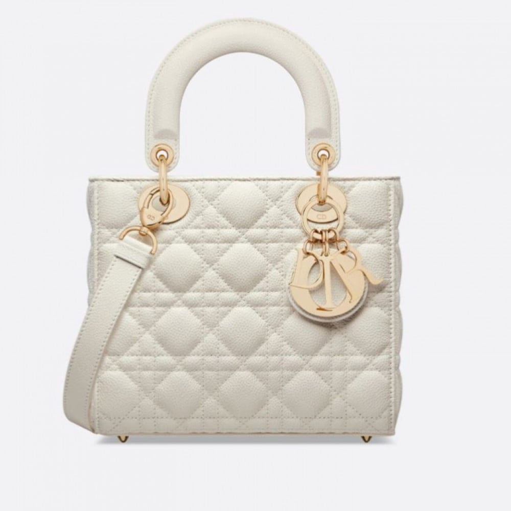 SMALL LADY DIOR BAG Latte Grained Cannage Calfskin