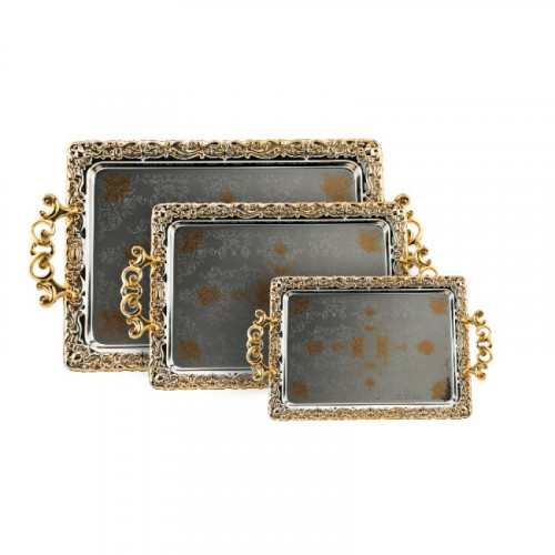 طقم 3 تباسي فضي مذهب