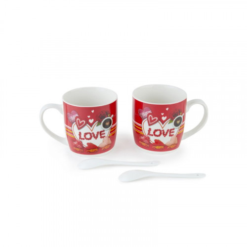 طقم 2 أكواب سيراميك مع ملعقة