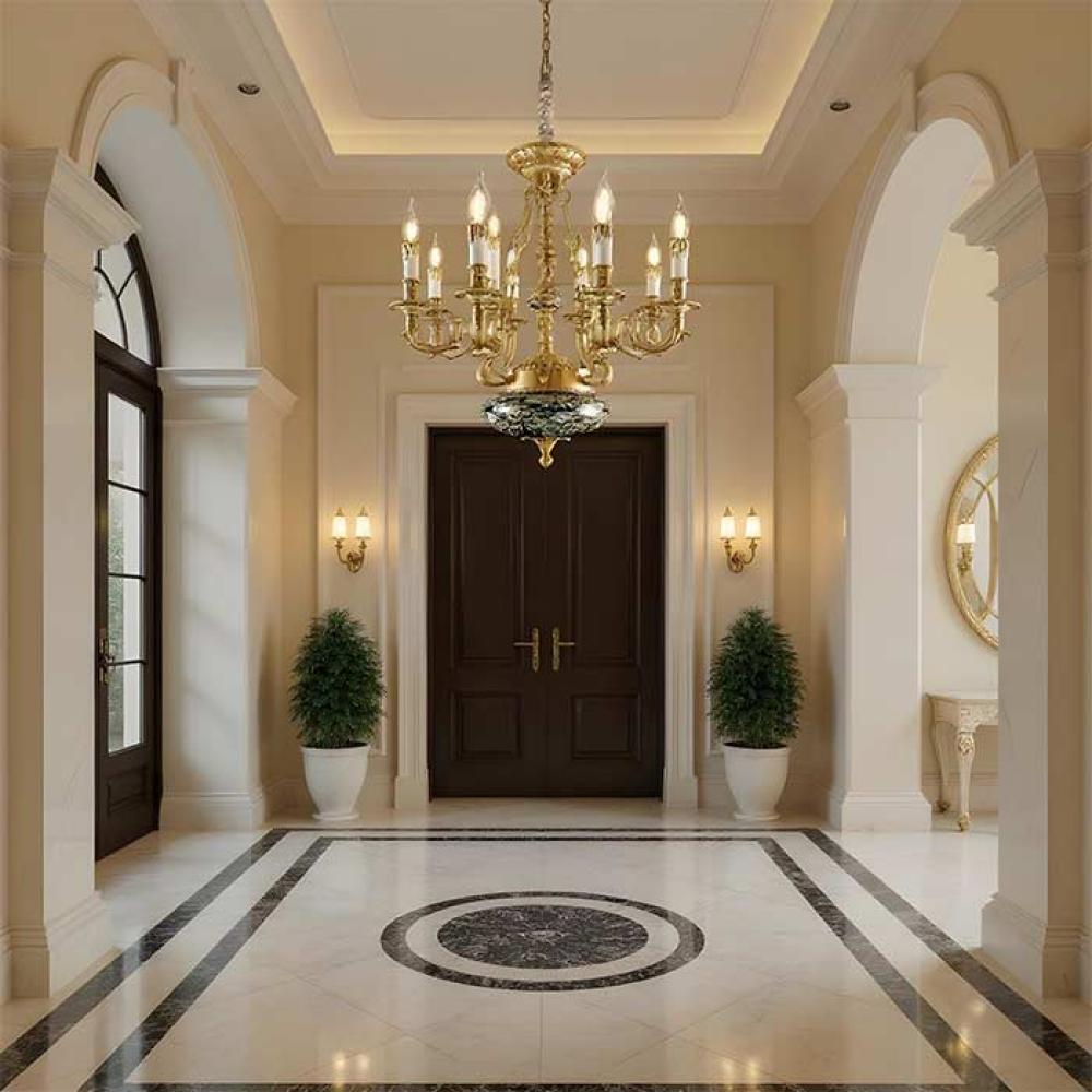 ثريا كلاسيك شمعدان ذهبي زخرفة نباتية - 9075-8+4