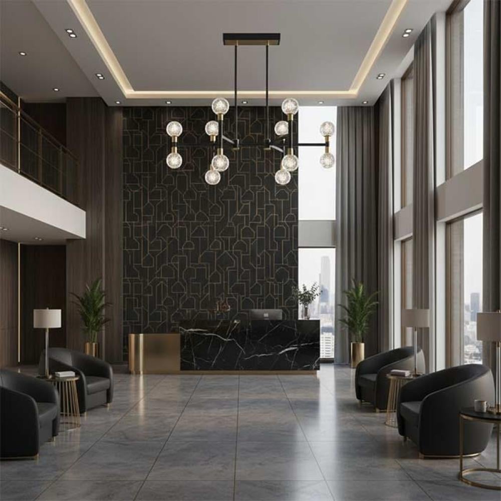 ثريا مودو مستطيل ودائري أسود وذهبي 94 و 84 سم لمبة G9 MD21001023