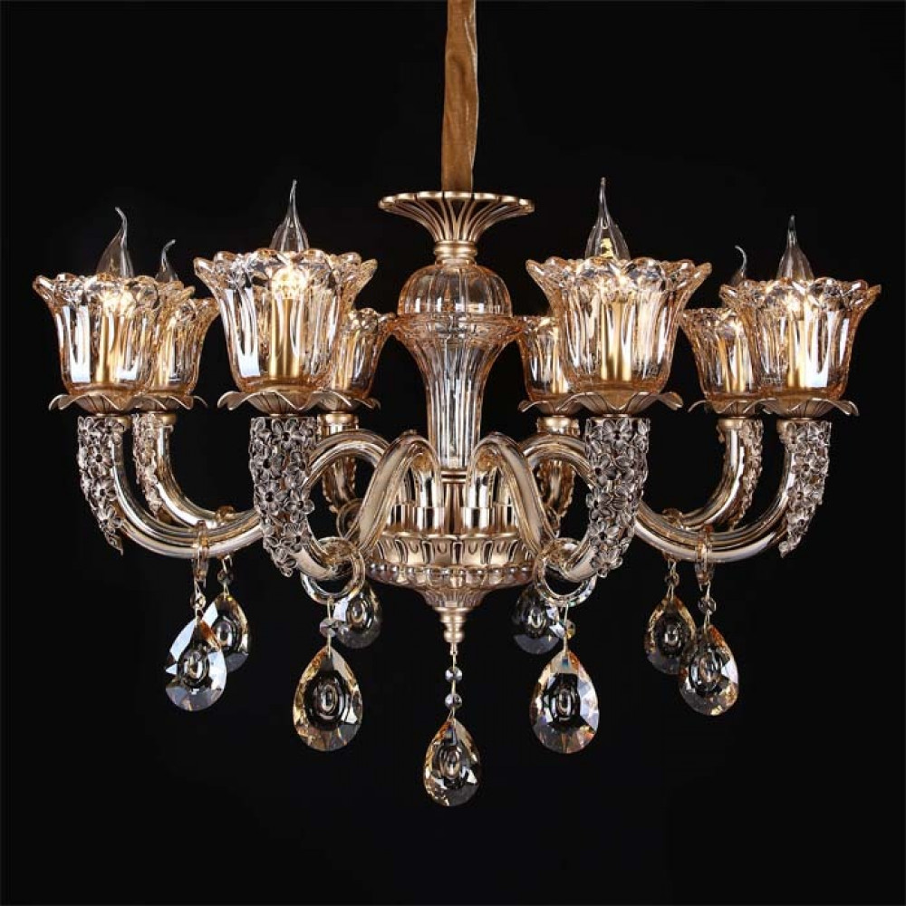 Jasmine Crystal Chandelier with Light Gold Glass - 6840