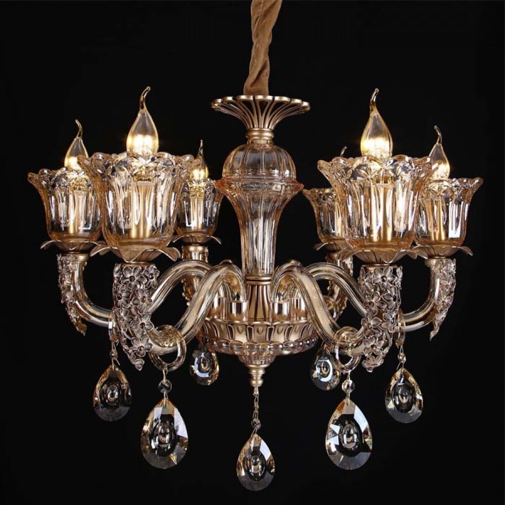 Jasmine Crystal Chandelier with Light Gold Glass - 6840