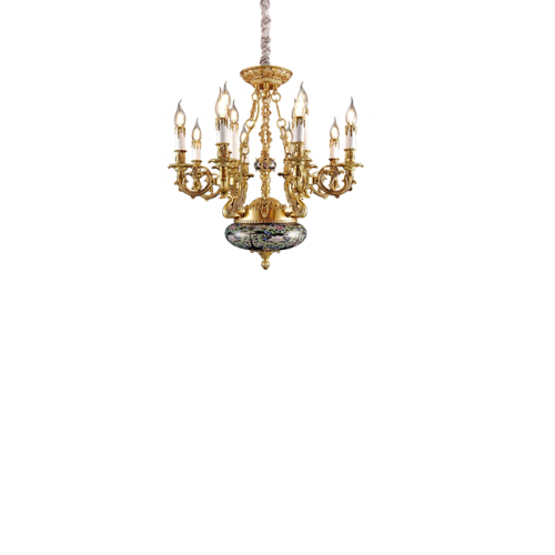 Classic Candleholder Chandelier in Gold with Botanical Decoration