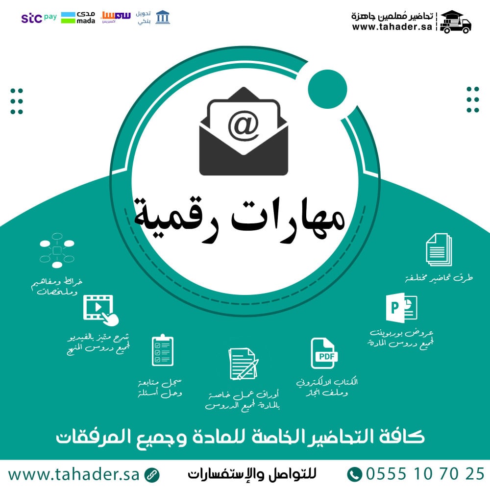 تحضير مادة مهارات رقمية خامس ابتدائي تربية فكرية الفصل الدراسي الثاني