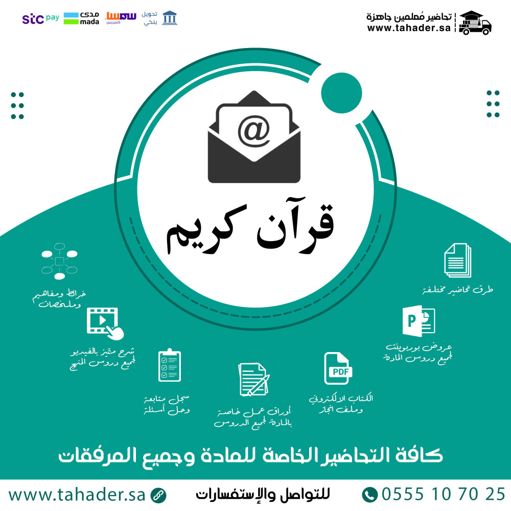 تحضير مادة قرآن تلاوة أول متوسط الفصل الدراسي الثاني