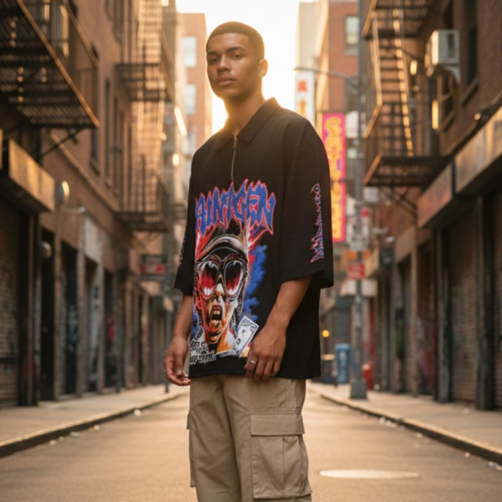 (قميص سانتجين "الفن ليس جريمة" بسحاب علوي)