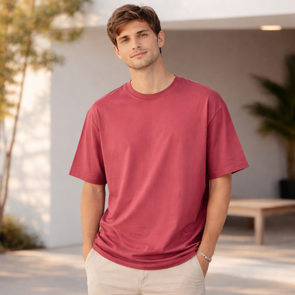 تيشيرت كاجوال بلون "مارون" (Maroon) - قصّة كلاسيكية مريحة