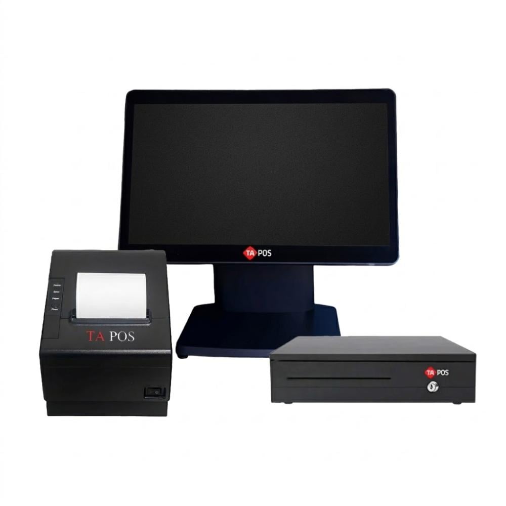 The TA POS package includes (TA-POS Core i3 cash register + TA-POS 900U USB thermal receipt printer + cash drawer)