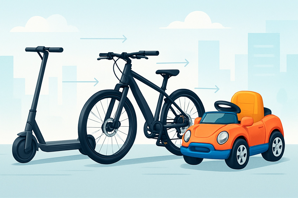 دليلك الشامل لمركبات التنقل الكهربائية: مقارنة بين السكوتر الكهربائي والدراجة الكهربائية وسيارة الأطفال الكهربائية