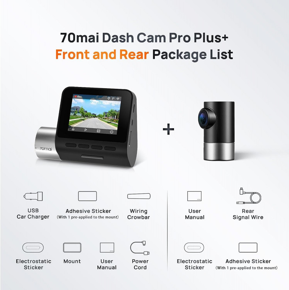  70mai True 2.7K 1944P Ultra Full HD Dash Cam Pro Plus+ A500S,  Front and Rear, Built in WiFi GPS Smart Dash Camera for Cars, ADAS, Sony  IMX335, 2'' IPS LCD Screen
