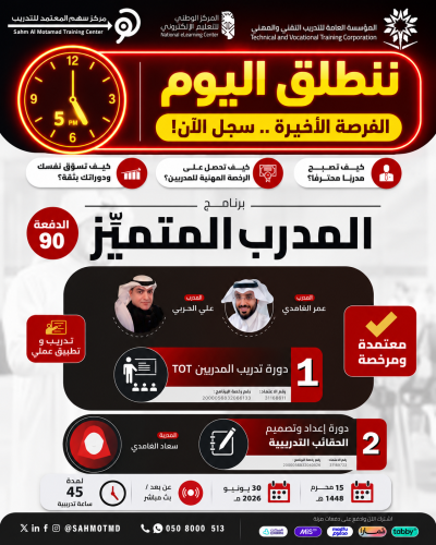دورة تدريب المدربين TOT + دورة إعداد و تصميم الحقائب التدريبية