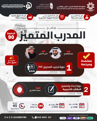 دورة تدريب المدربين TOT + دورة إعداد و تصميم الحقائب التدريبية