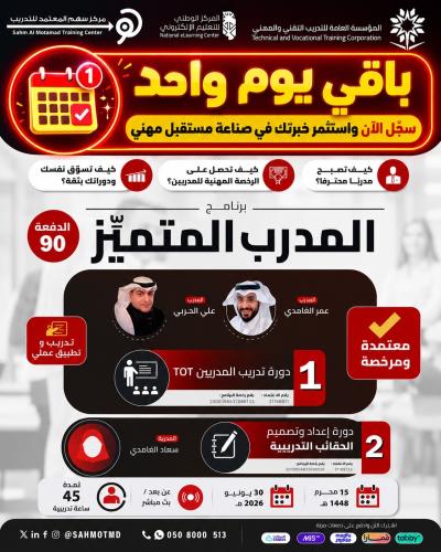 دورة تدريب المدربين TOT + دورة إعداد و تصميم الحقائب التدريبية