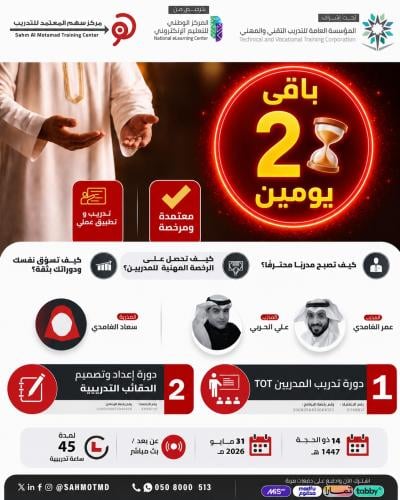 دورة تدريب المدربين TOT + دورة إعداد و تصميم الحقائب التدريبية