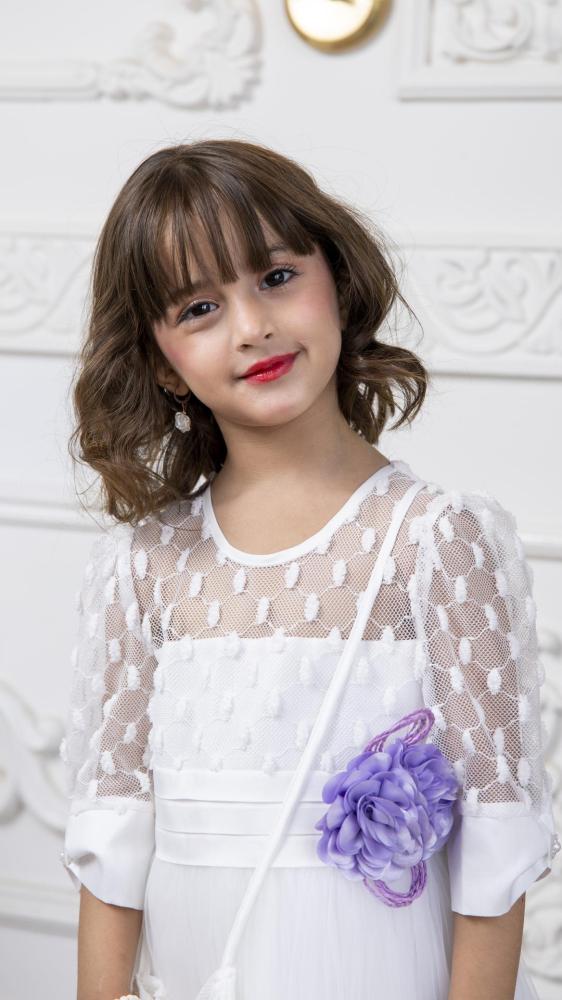 فستان بناتي ابيض مع شنطة