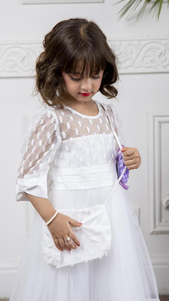 فستان بناتي ابيض مع شنطة