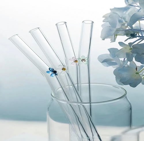 Floral glass straw