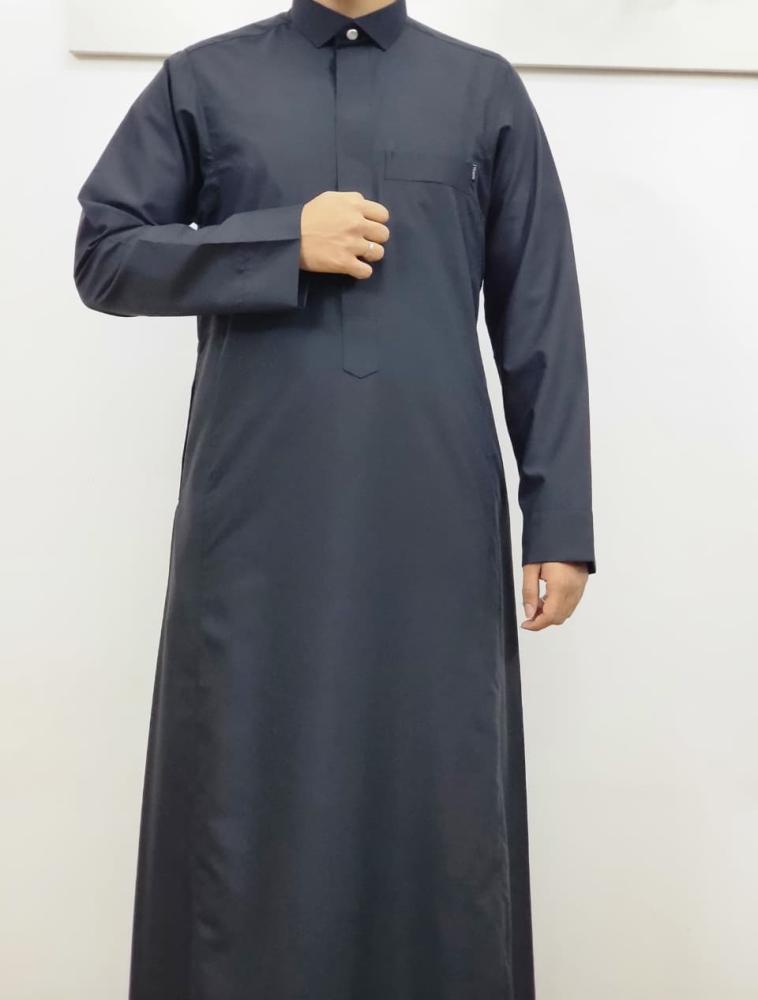 ثوب اسود سحاب مخفي كم سادة قلاب رجالي