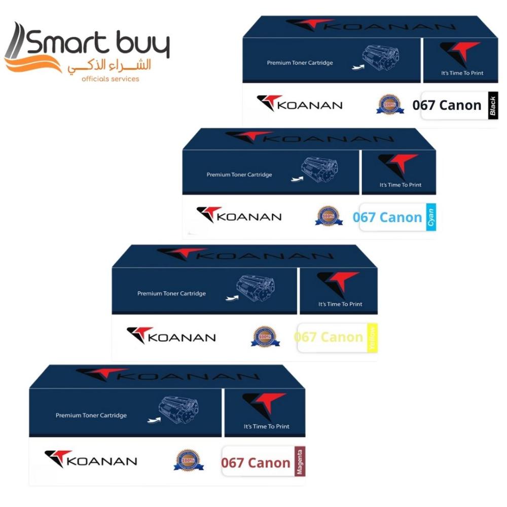 حبر كونان طقم كامل متوافق من طابعة كانون 067 (أسود، سماوي، أصفر، أرجواني) – طباعة احترافية بتكلفة اقتصادية