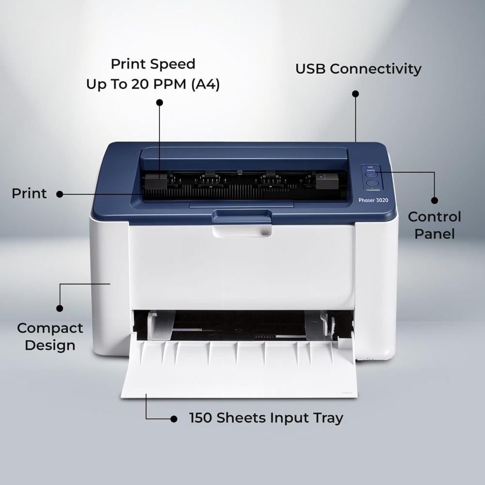 طابعة Xerox Phaser 3020 ليزر أحادية اللون – USB + Wi-Fi
