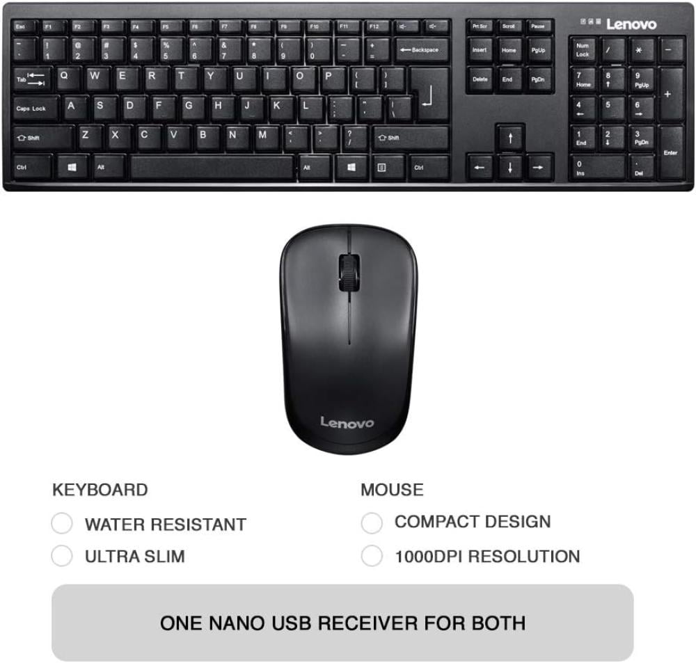 طقم الماوس ولوحة المفاتيح Lenovo 100 اللاسلكي للأعمال