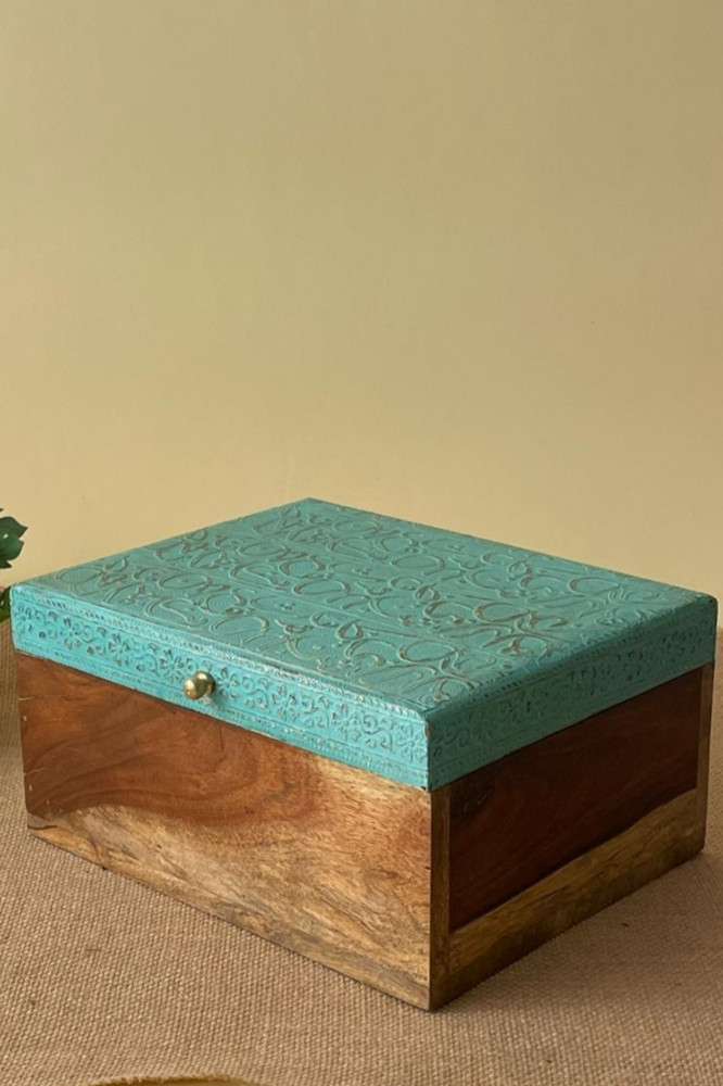 صندوق خشبي بالزخرفة العربية اخضر كبير المنزل الريفي