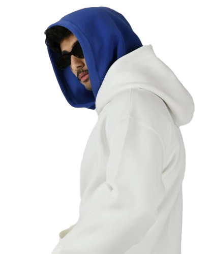 Hoodie Double cap Blue هودي ابيض ودبل كاب ازرق