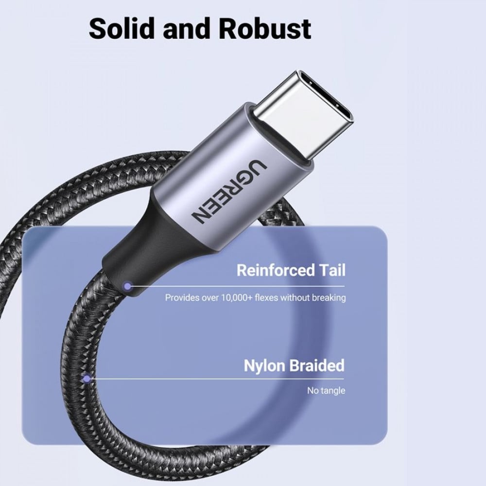 سلك شاحن يوجرين نايلون مظفر USB إلى USB-C بطول 2 م