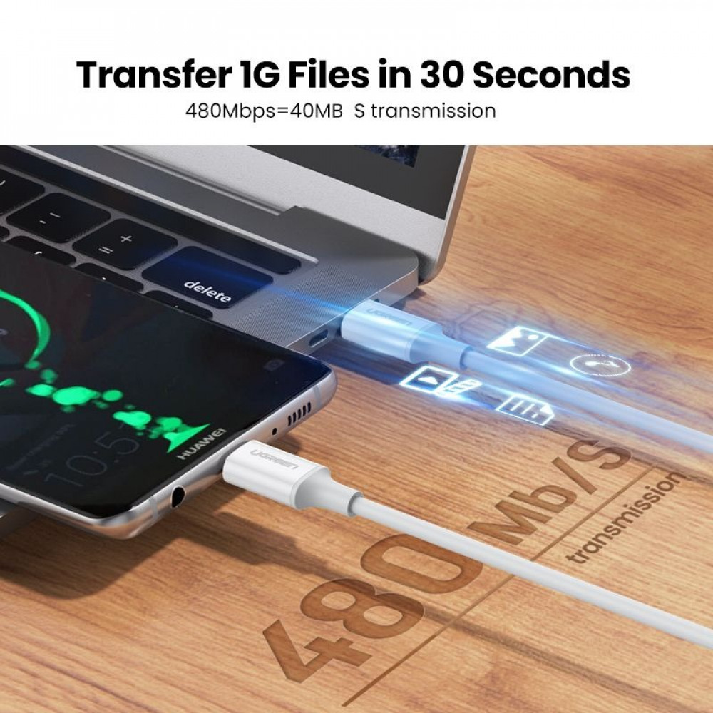 سلك شاحن يوجرين من USB-C إلى USB-C بطول 1 م - أبيض