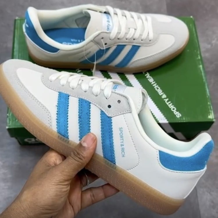 adidas gazelle silver green womens Adidas Samba OG Sporty and Rich Cream Blue UK 6 | Adidas