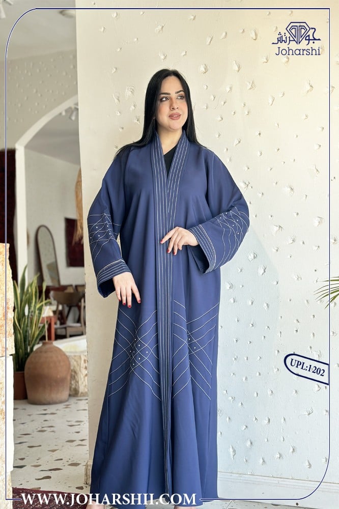 عباية كريب ملكي كحلي فاتح