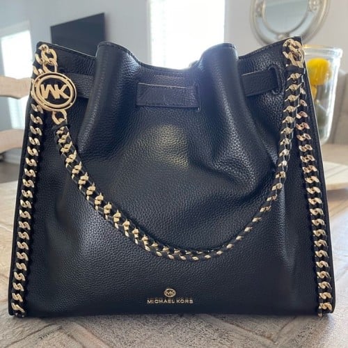 Mina Large Signature Logo Chain Shoulder Bag