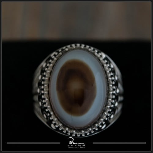 خاتم رجالي من الفضة والعقيق  اليماني