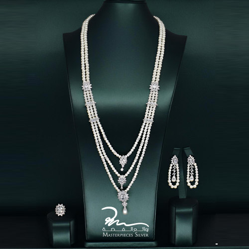 طقم لؤلؤ و فضة كامل تصميم فاخر