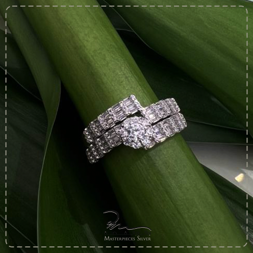 دبل توينز فضة وزركون لامع براق