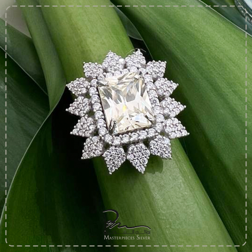 خاتم فضة نسائي فاخر مرصع