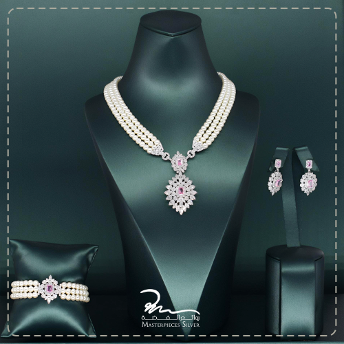 طقم لؤلؤ ملكي وزركون شبيه الالماس