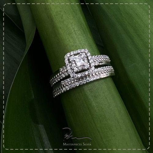 خاتم توينز فضة وزركون شبيه الالماس