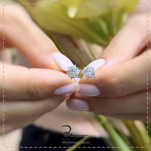 حلق فضه مرصع لامع