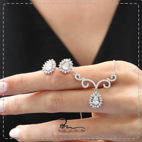 طقم فضة و زركون ناعم