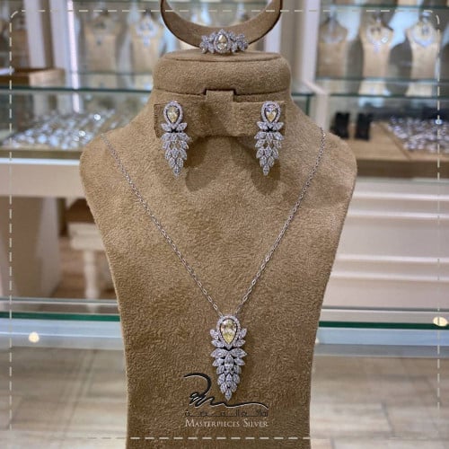 طقم زركون فضة شبيه الألماس فخم