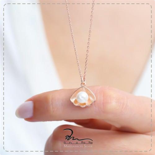 سلاسل فضة نسائية فخمة بطلاء الذهب صدفة اللؤلؤ