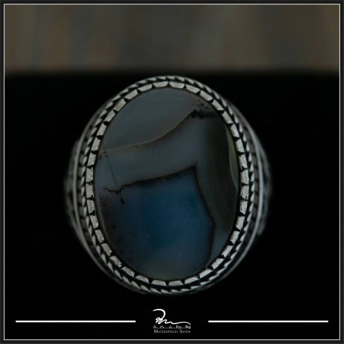 خاتم رجالي من الفضة والعقيق اليماني