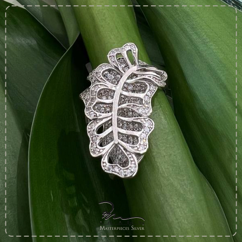 خاتم فضة نسائي مرصع زركون شبيه الالماس