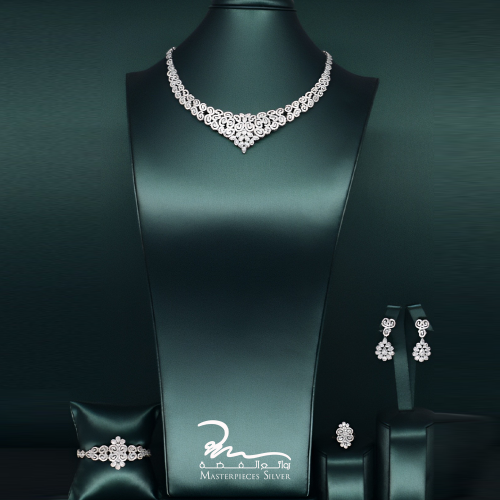طقم فضة فاخر من الزركون شبيه الالماس