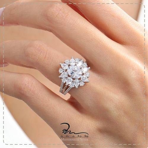 خاتم نسائي فضة مرصع زركون لامع