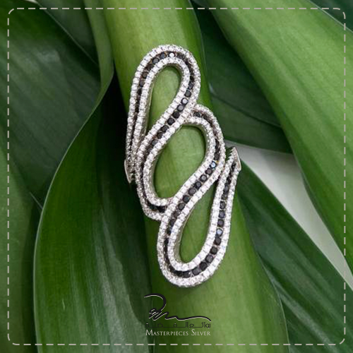 خاتم نسائي فضه مرصع زركون شبيه الالماس