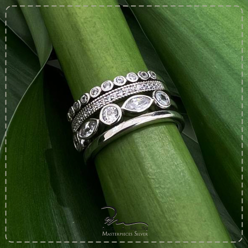 خاتم نسائي فضة مرصع شبيه الالماس