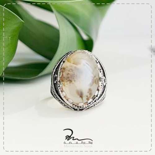 خاتم رجالي فضة وعقيق